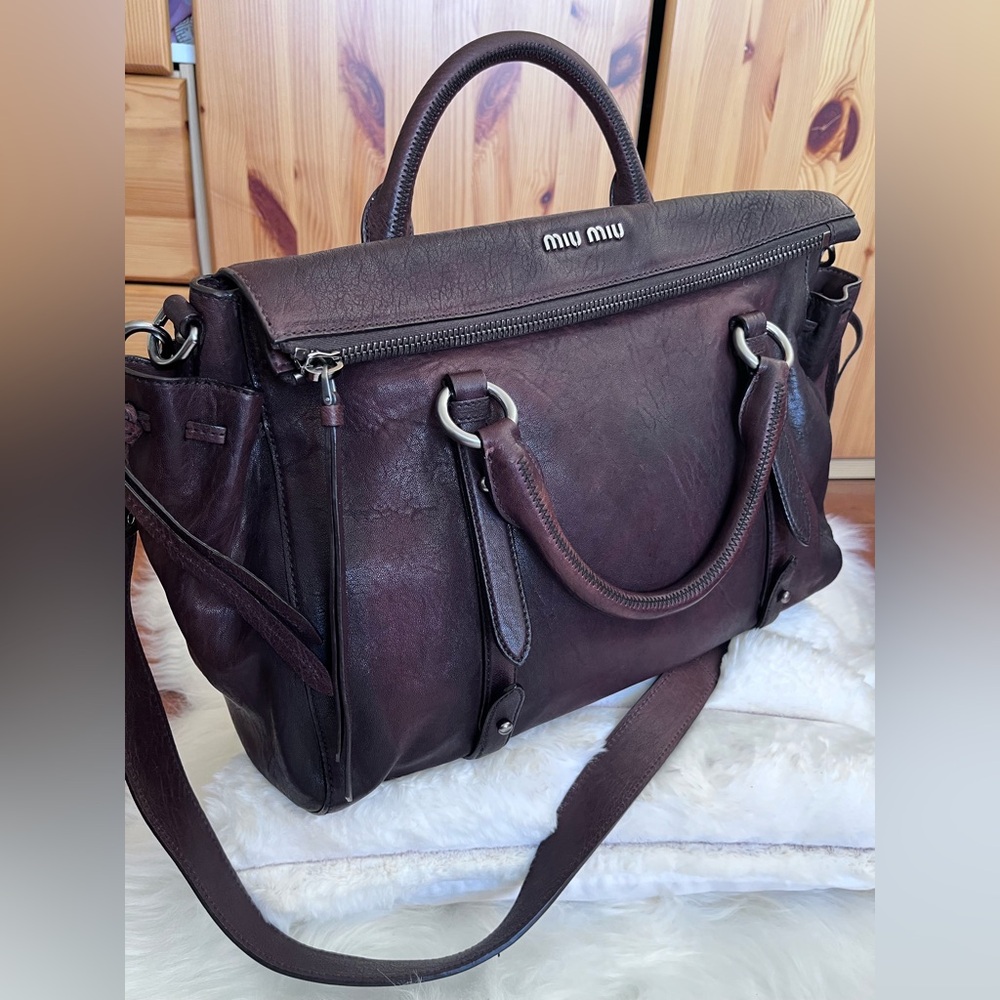 Miu Miu Brown Leather Tote Bag/ Crossbody Bag, Lambskin Leather - Picture 11 of 16